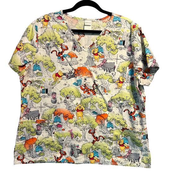 Disney Winnie the Pooh Scrub Top Size XL Nurse Dr Medical Uniform - Picture 1 of 8